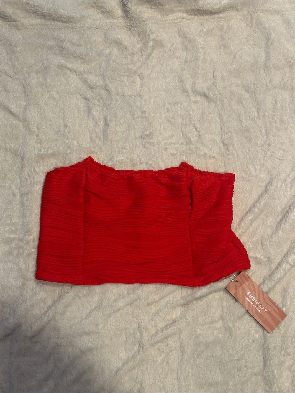 SHEIN Red Ribbed Strapless Bandeau Crop Top